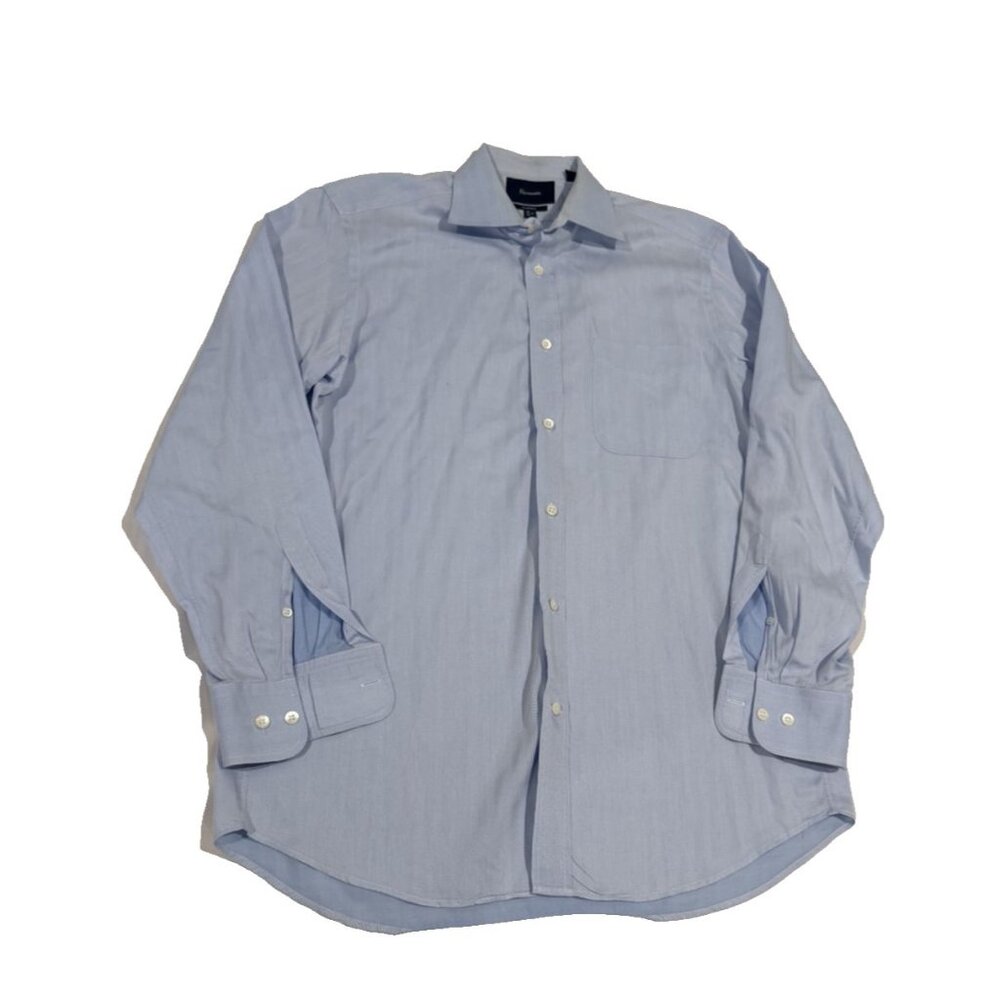 Façonnable Dress Shirt 15.5 Blue Long Sleeve Regular Fit Cotton Solid Men